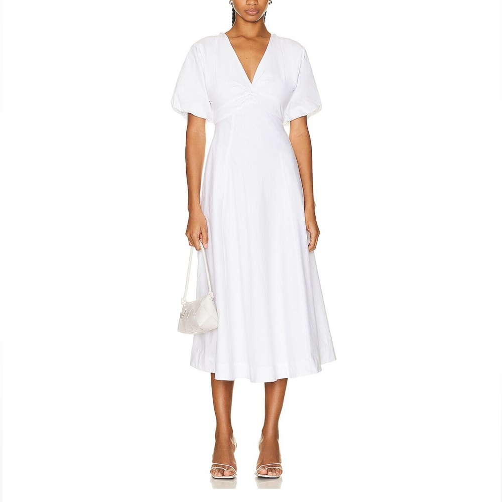 STAUD Finley White Puff Sleeve Dress